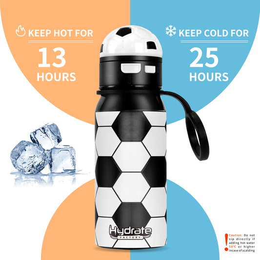 Exklusive Hydrate Soccer Wasser-Thermoflasche mit Strohhalm und Riemen für Fußballliebhaber